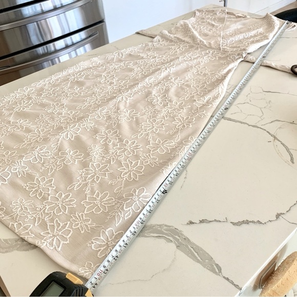 ☀️ ZARA Textured Floral Rustic Midi Dress with Belt in Ecru Beige Small S - Picture 12 of 16